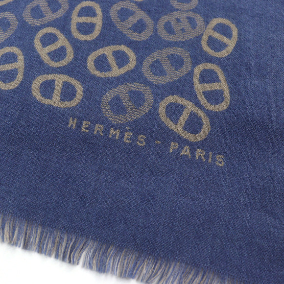 HERMES Men's Cashmere and Silk Chaine d'Ancre All-Over Print Two-Tone Stole/S...